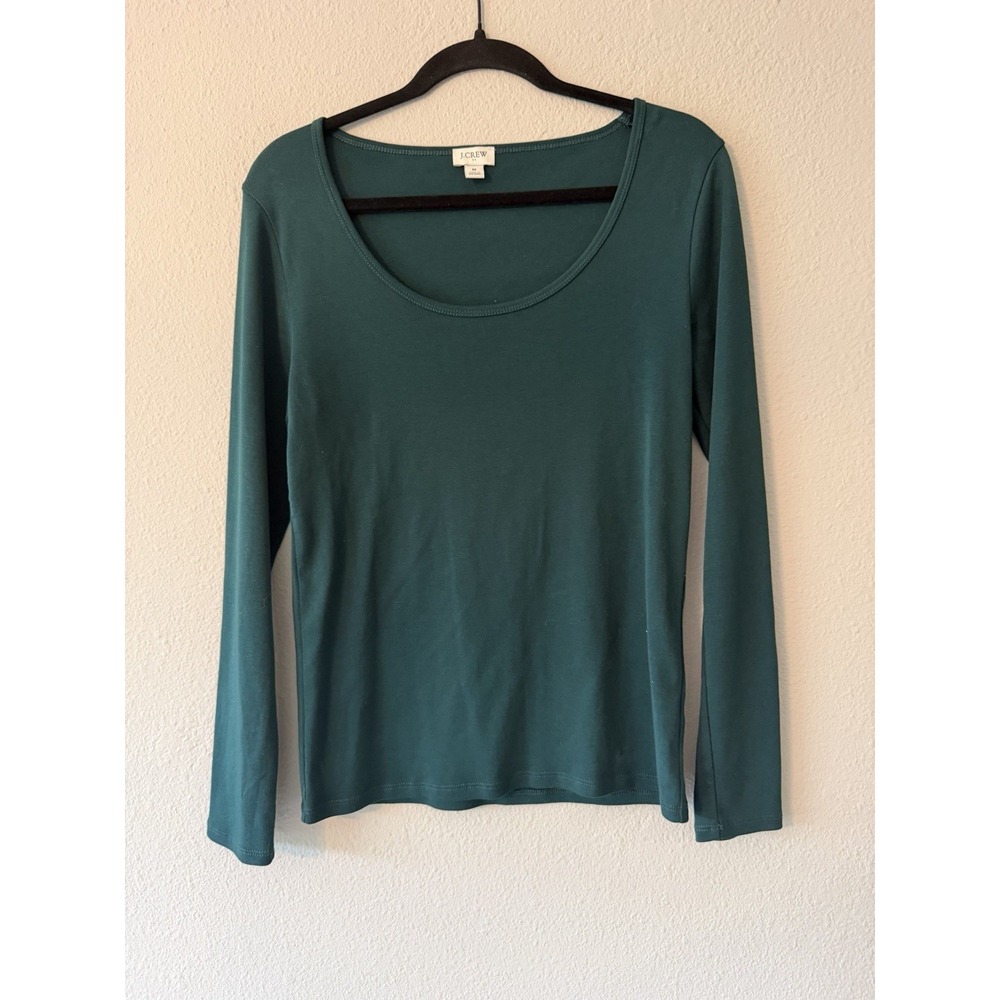 J. Crew Women's Scoop Neck Long Sleeve Green 100% Cotton T-shirt Size Medium